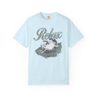 Light blue unisex t-shirt featuring a distressed graphic of a frog wearing sunglasses on a lily pad.