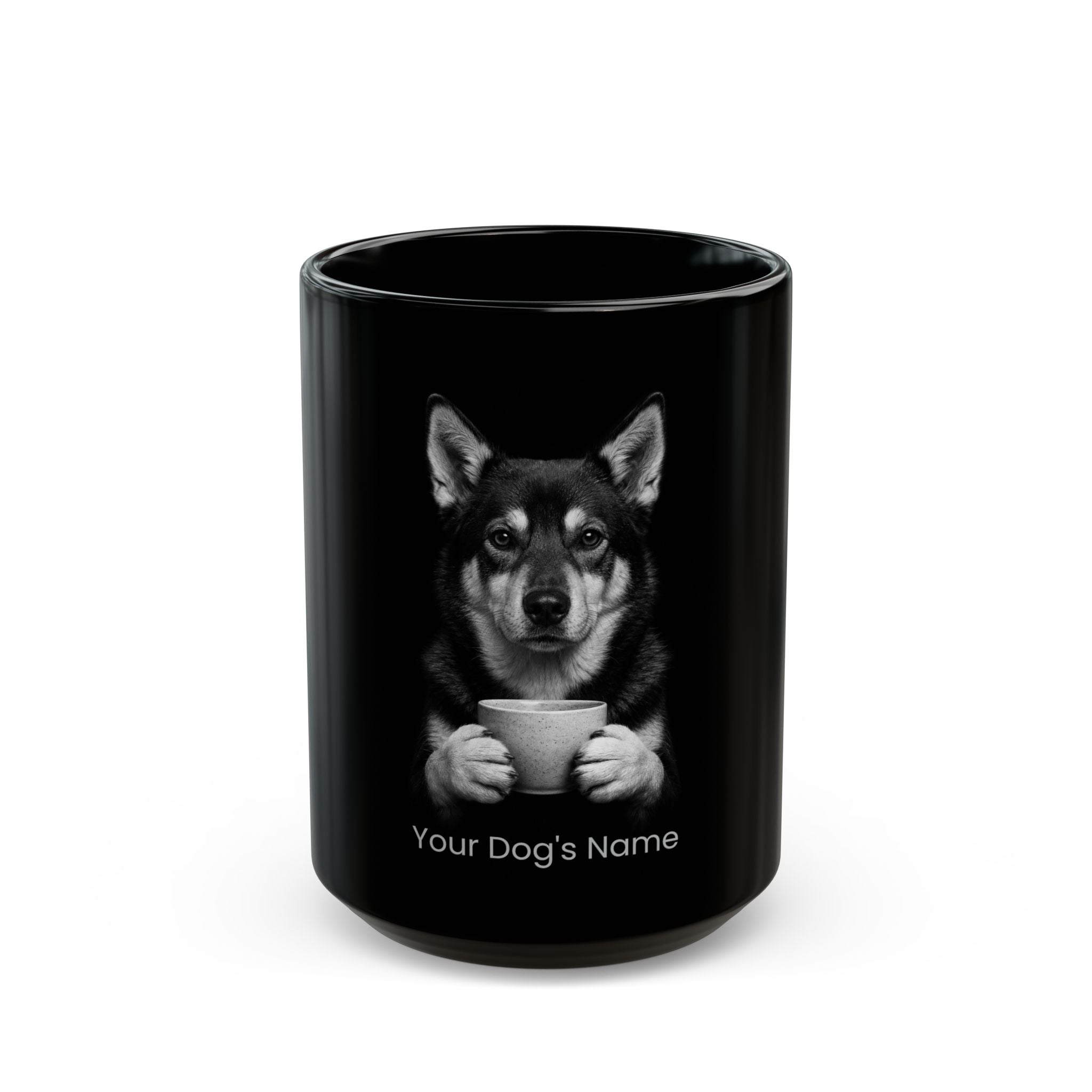 Personalized Jämthund black ceramic coffee mug with custom dog name