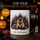Personalized Himalayan Cat Halloween Mug – Custom Pet Name Gift – front view with no handle