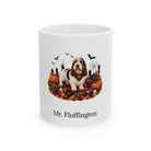 Personalized Grand Basset Griffon Vendeen dog Halloween mug, 15oz white ceramic, with custom pet name on front