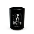 Personalized Australian Shepherd black ceramic coffee mug with custom dog name