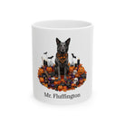 Personalized Mudi Halloween mug with custom dog name, front product view