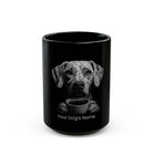Personalized Harrier black ceramic coffee mug with custom dog name