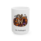 Personalized Cairn Terrier dog Halloween mug, 11oz white ceramic, with custom pet name on front