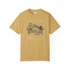 Mustard yellow Comfort Colors 1717 t-shirt with a vintage coffee bean graphic on the front.