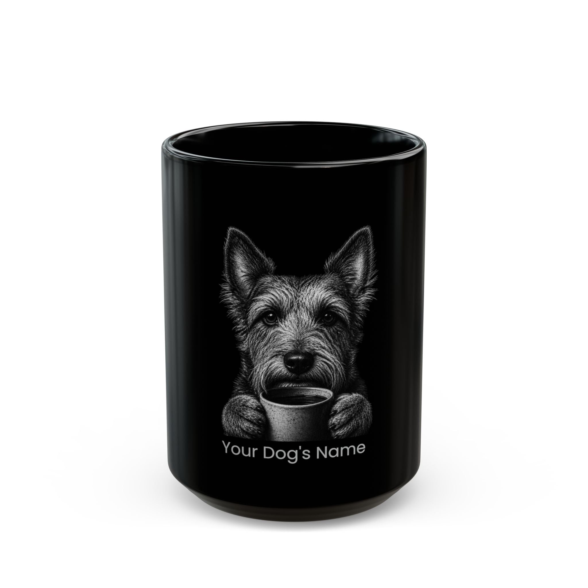 Personalized Australian Terrier black ceramic coffee mug with custom dog name