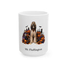 Personalized Afghan Hound dog Halloween mug, 11oz white ceramic, with custom pet name on front