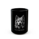 Personalized Finnish Spitz black ceramic coffee mug with custom dog name