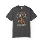 Dark gray unisex t-shirt with a distressed graphic of a rat in a cowboy hat riding a donkey.