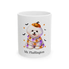 White Bichon Frise Hund dog Halloween mug with custom pet name and spooky fall artwork — image 1