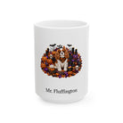 Personalized Cavalier King Charles Spaniel dog Halloween mug, 11oz white ceramic, with custom pet name on front