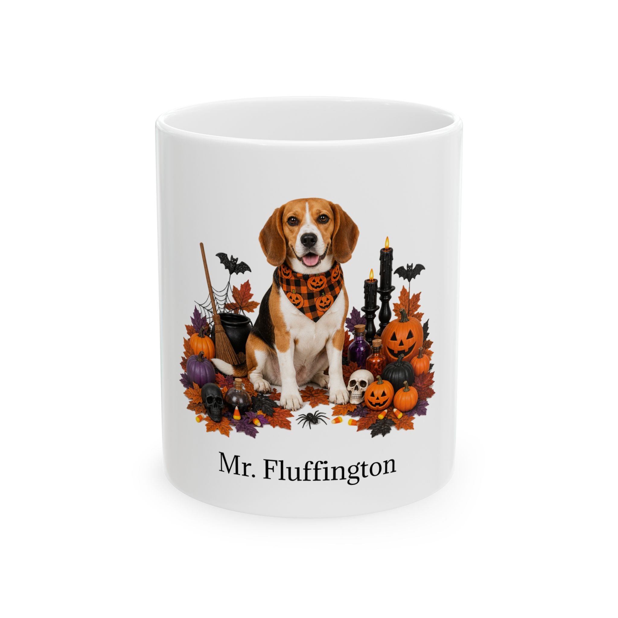 Personalized Beagle dog ceramic coffee mug with Halloween artwork and custom name — image 2