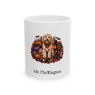 Personalized Cockapoo dog Halloween mug, 11oz white ceramic, with custom pet name on front