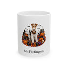 Personalized Wire Fox Terrier dog Halloween mug, 15oz white ceramic, with custom pet name on front