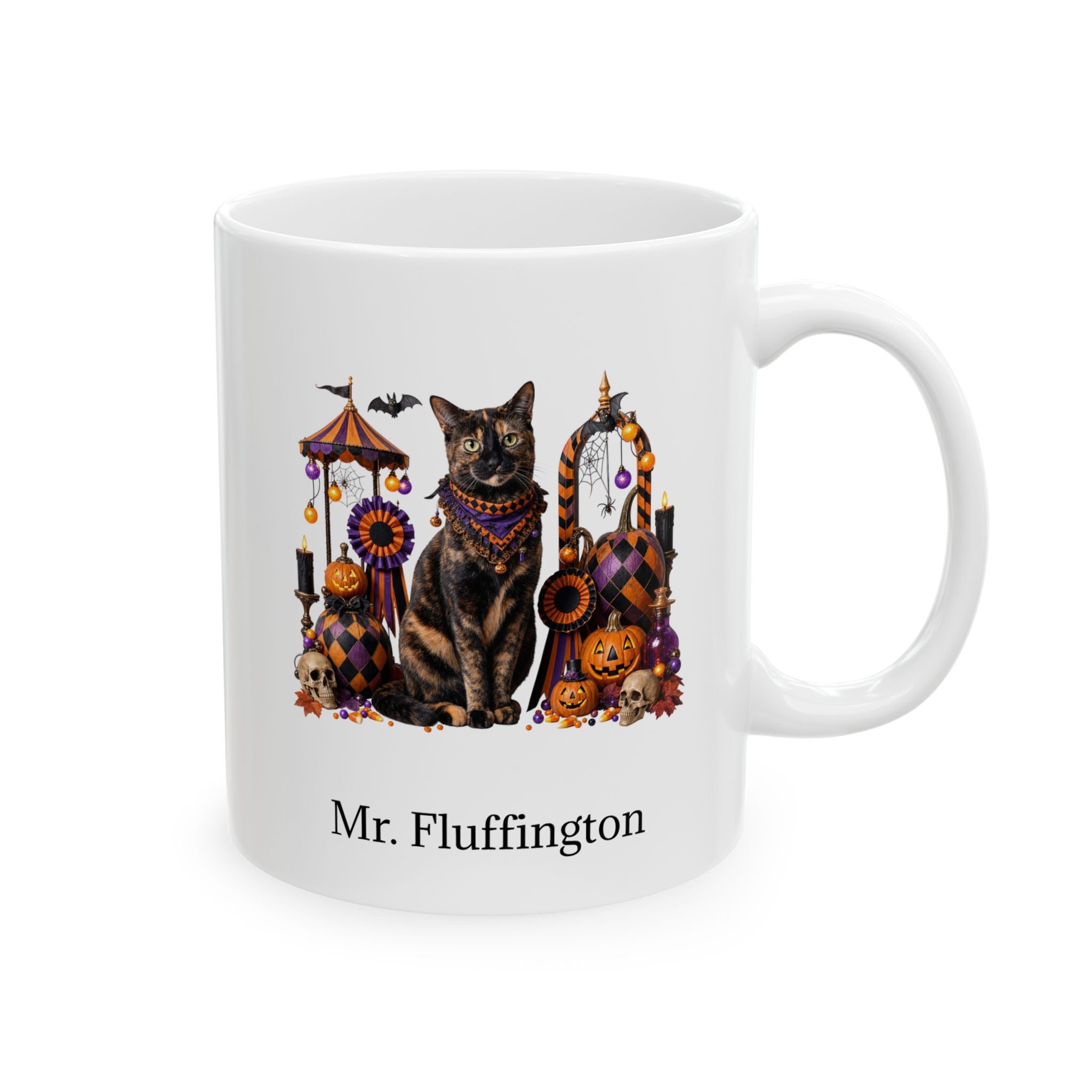 Personalized Tortoiseshell Cat Halloween Mug – Custom Pet Name Gift