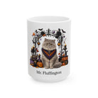 Angled Selkirk Rex cat Halloween mug with personalized pet name and fall design — image 3