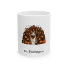 Personalized Domestic Shorthair cat Halloween mug, 11oz white ceramic, with custom pet name on front