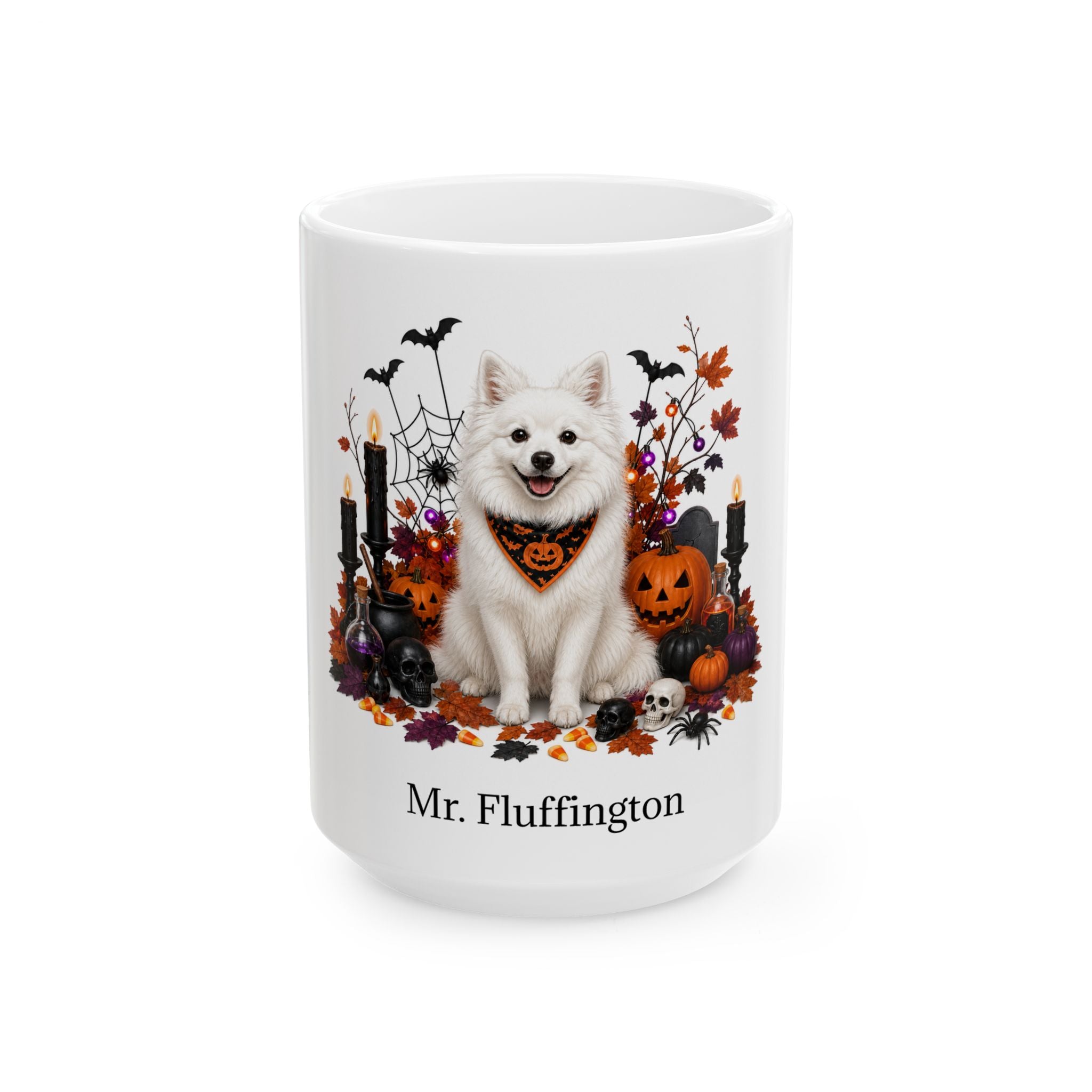 Personalized American Eskimo Dog Mug – Custom Pet Name Halloween Gift