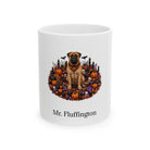 Personalized Bullmastiff dog Halloween mug, 11oz white ceramic, with custom pet name on front