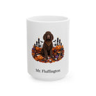 Personalized Irish Water Spaniel dog Halloween mug, 11oz white ceramic, with custom pet name on front