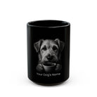 Personalized Pyrenean Shepherd black ceramic coffee mug with custom dog name