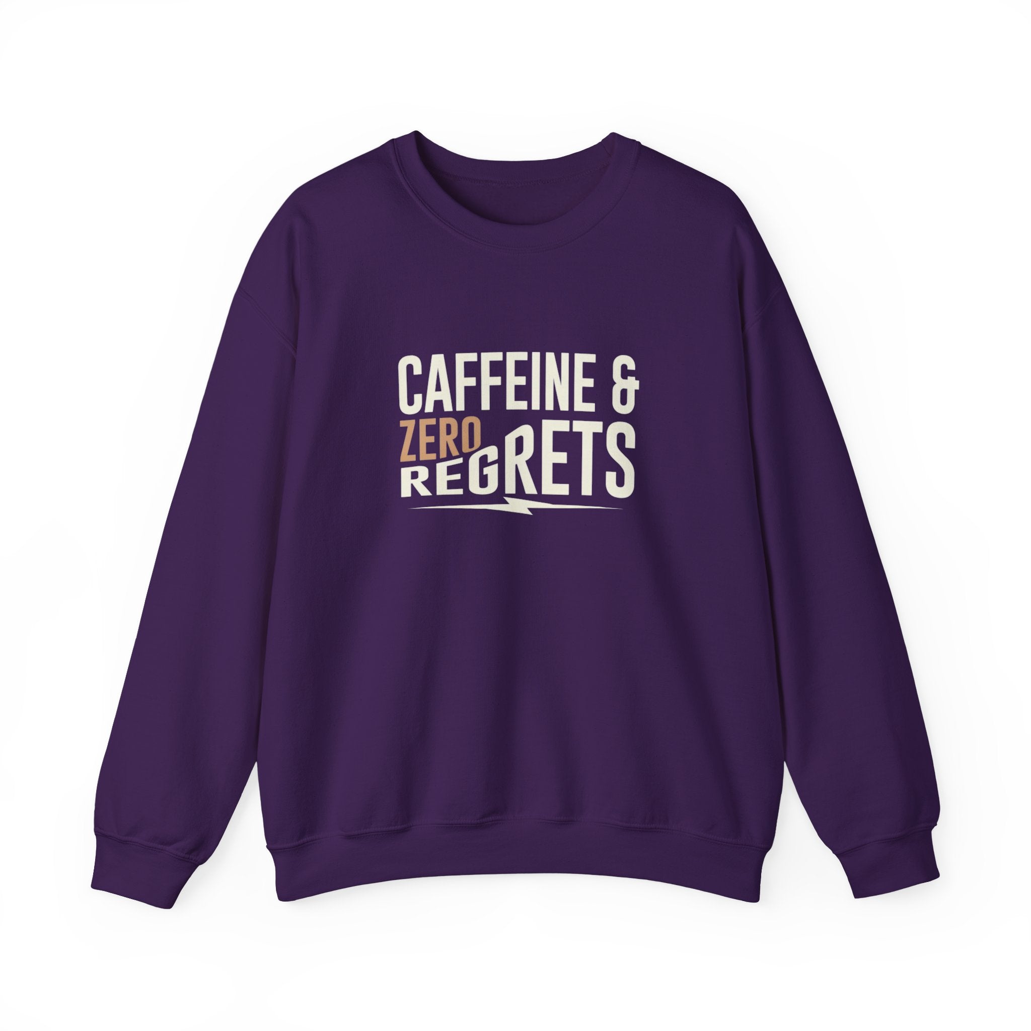 Caffeine & Zero Regrets Funny Coffee Sweatshirt | Gildan 18000 Crewneck