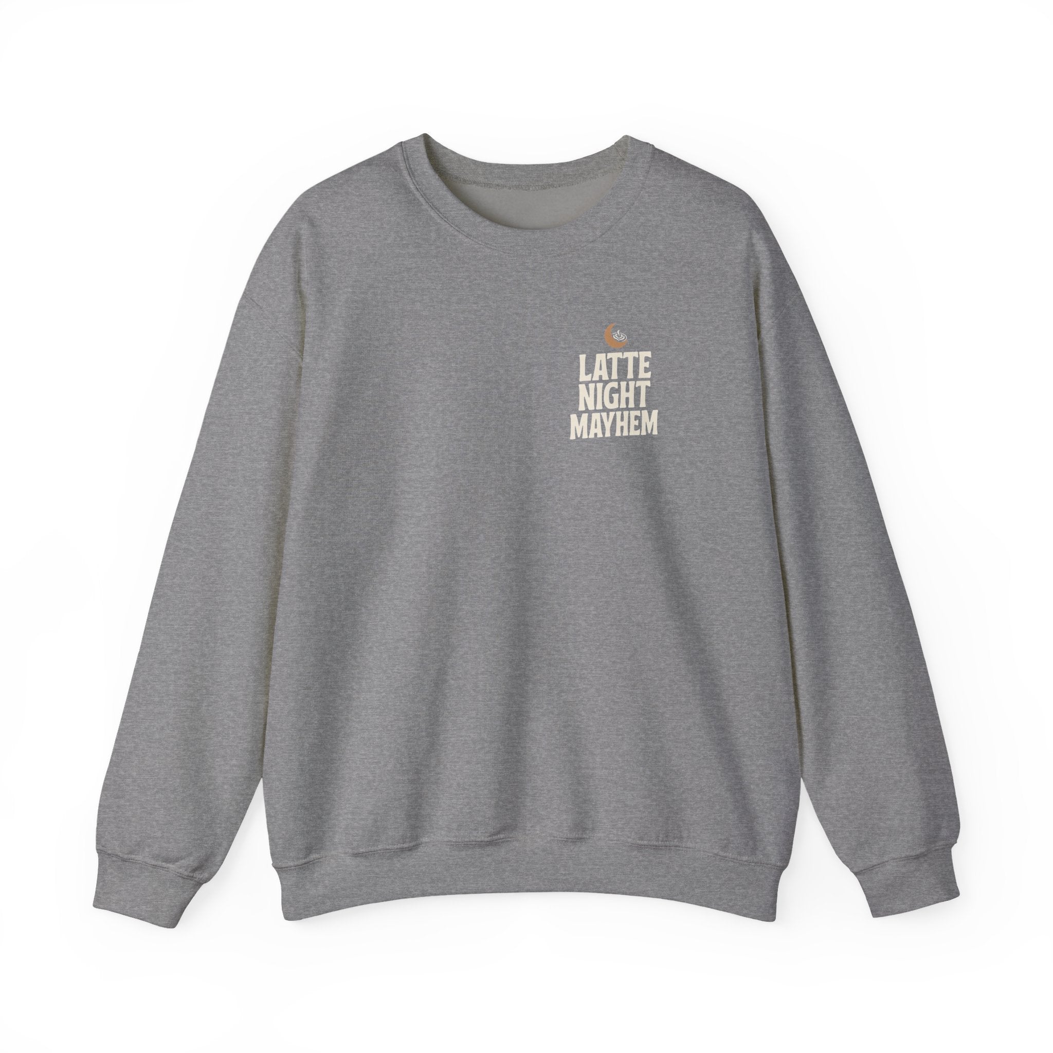 Latte Night Mayhem Funny Coffee Sweatshirt | Unisex Gildan 18000 Fleece