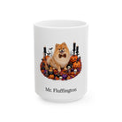 Personalized Pomeranian dog Halloween mug, 15oz white ceramic, with custom pet name on front