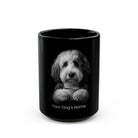 Personalized Sheepadoodle black ceramic coffee mug with custom dog name