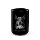 Personalized Texas Heeler black ceramic coffee mug with custom dog name