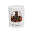 Personalized Plott Hound dog Halloween mug, 11oz white ceramic, with custom pet name on front