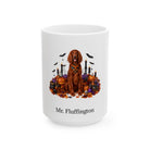 Personalized Irish Setter dog Halloween mug, 15oz white ceramic, with custom pet name on front