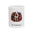 Personalized Dalmatian dog Halloween mug, 11oz white ceramic, with custom pet name on front