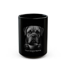 Personalized Mastiff black ceramic coffee mug with custom dog name