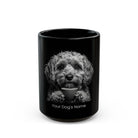 Personalized Cavapoo black ceramic coffee mug with custom dog name