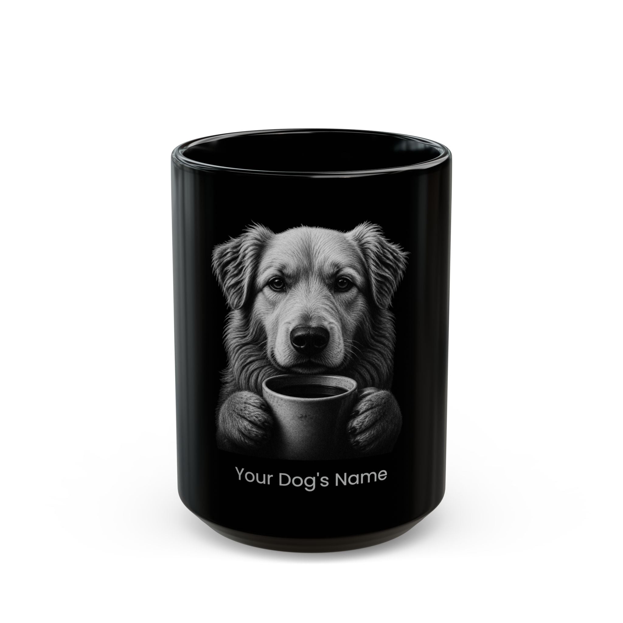 Personalized Afghan Shepherd black ceramic coffee mug with custom dog name