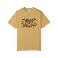 Catffinated & Dangerous Tee — Vintage Garment-Dyed Cat & Coffee T-Shirt