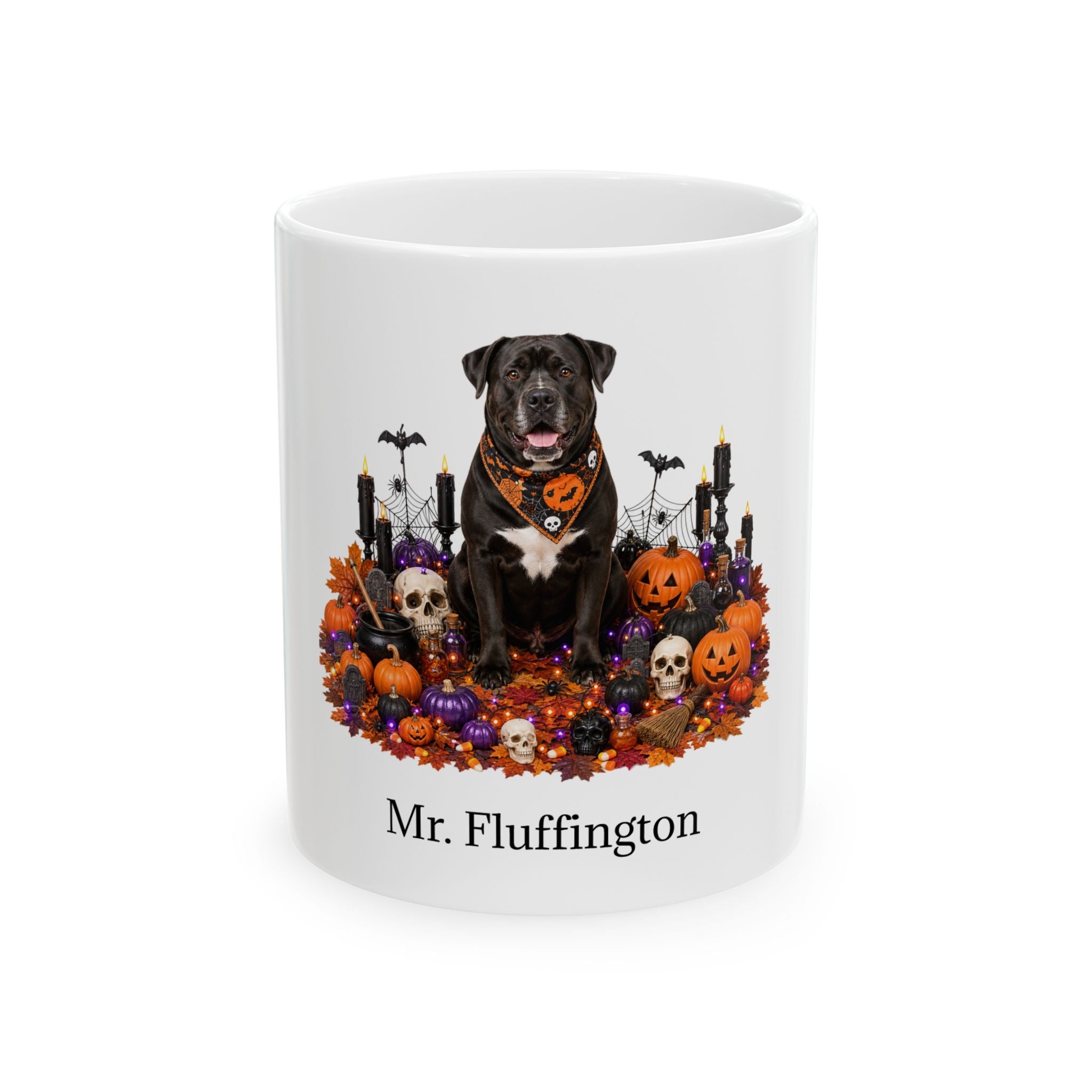 Personalized Labrador Bulldog dog ceramic coffee mug with Halloween artwork and custom name — image 2