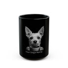 Personalized Portuguese Podengo black ceramic coffee mug with custom dog name