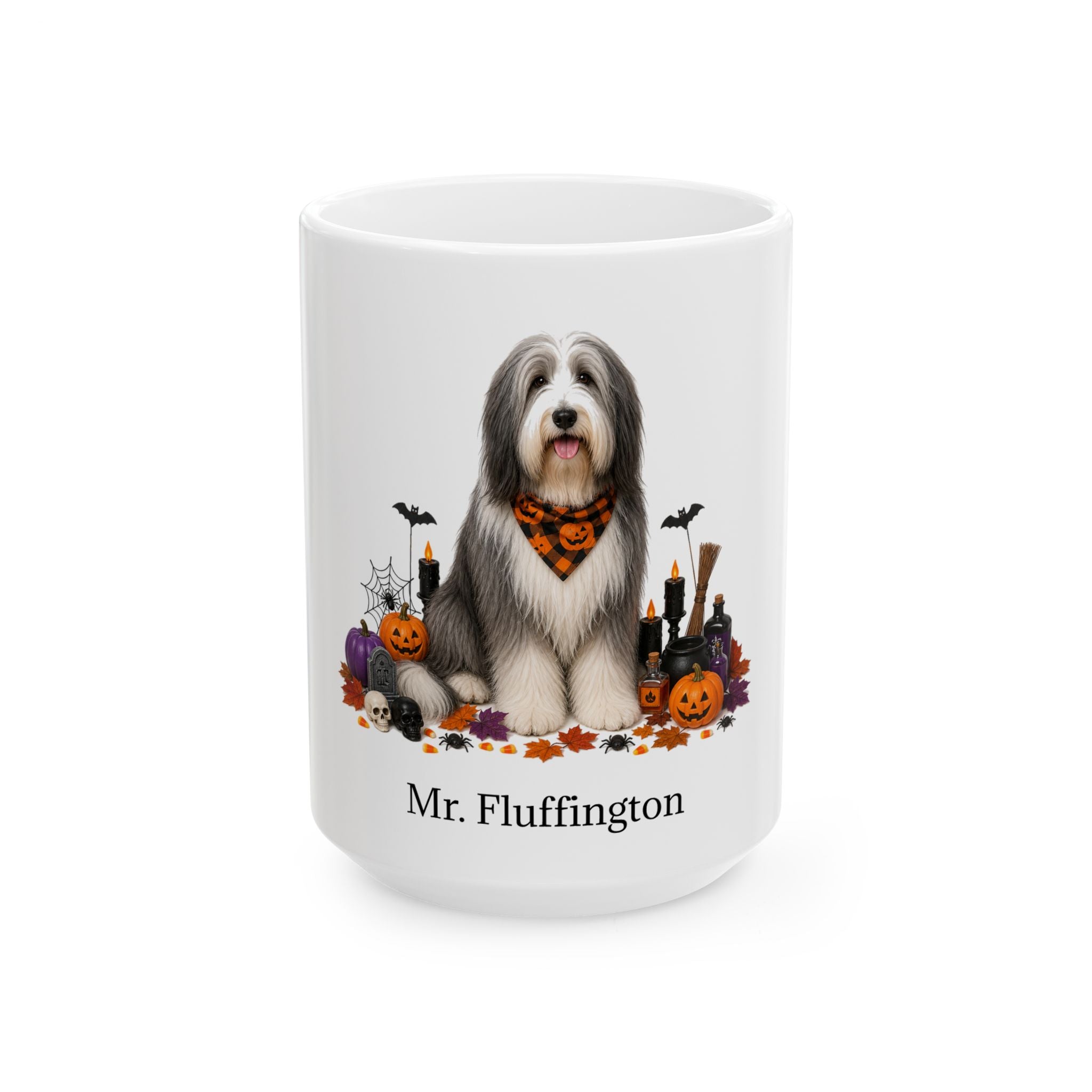 Personalized Bearded Collie Dog Mug – Custom Pet Name Halloween Gift