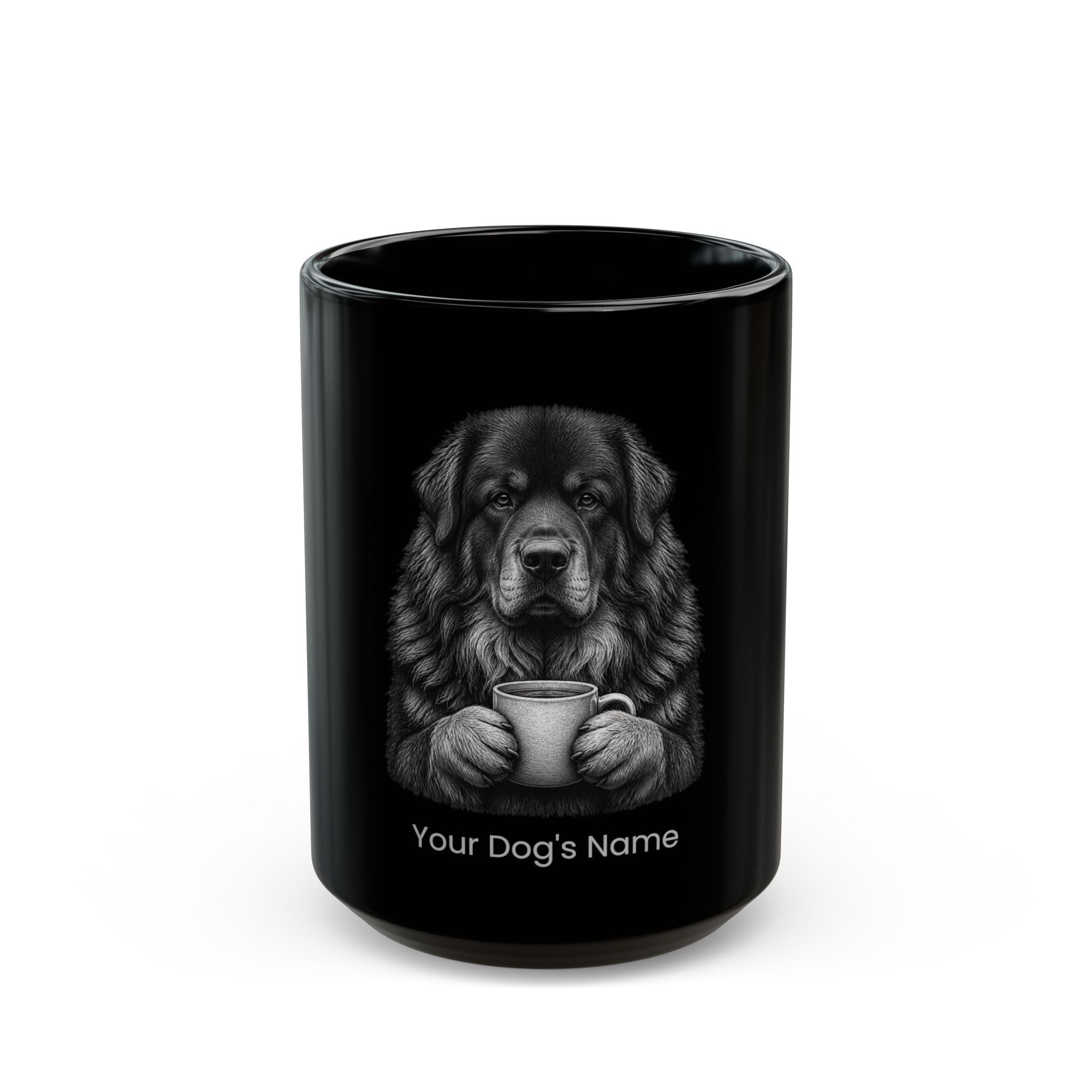 Personalized Bakharwal black ceramic coffee mug with custom dog name