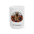 Personalized Briard dog Halloween mug, 15oz white ceramic, with custom pet name on front