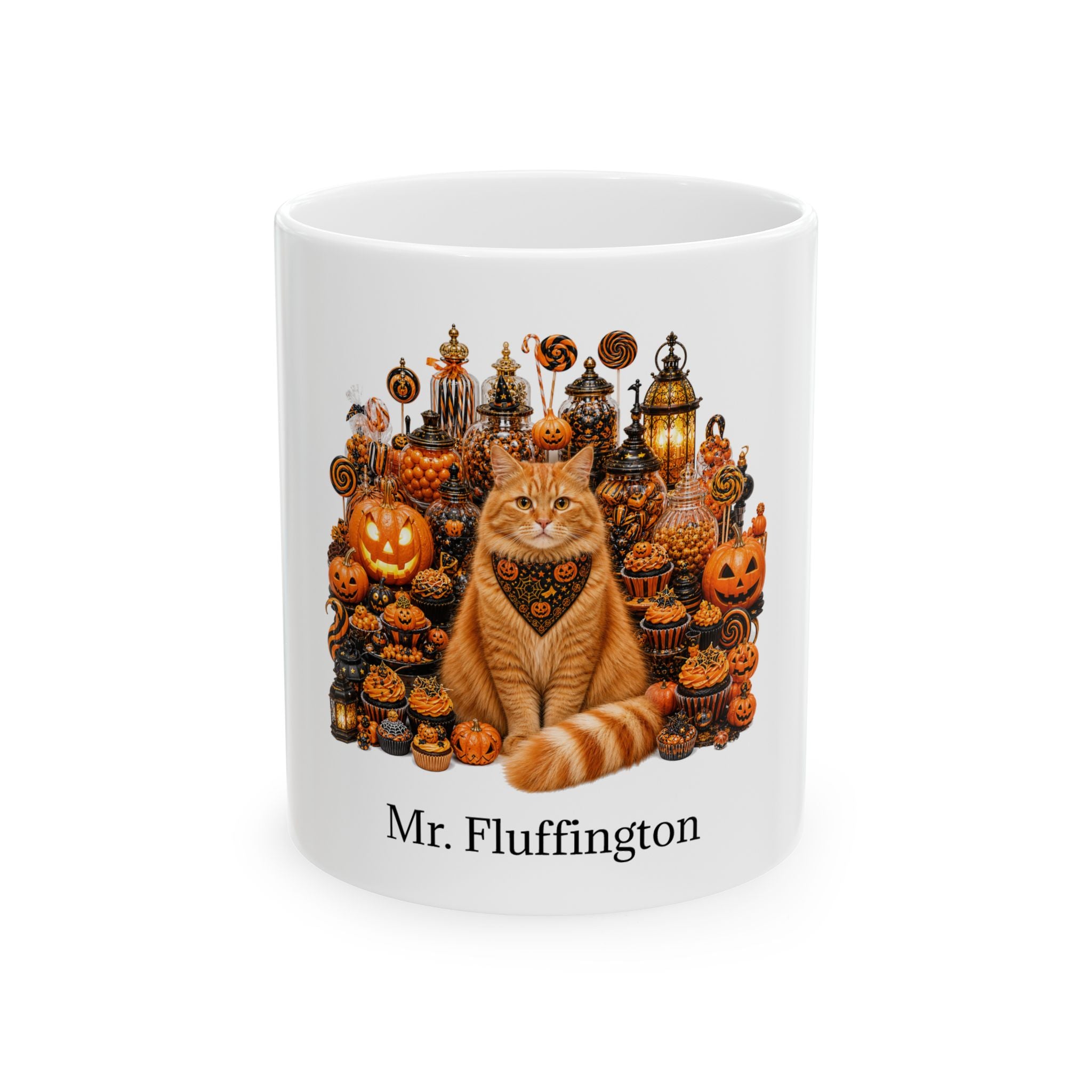 Personalized Orange Ginger Cat Halloween Mug – Custom Name