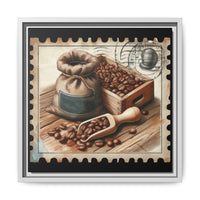 Vintage Coffee Stamp Framed Canvas Art - 14x14 Kitchen Wall Decor