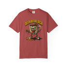 Red unisex t-shirt featuring a graphic of a zombie coffee mug with the text Death Before Decaf.