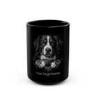 Personalized Bernese Mountain Dog black ceramic coffee mug with custom dog name