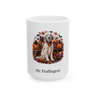 Personalized English Setter dog Halloween mug, 11oz white ceramic, with custom pet name on front