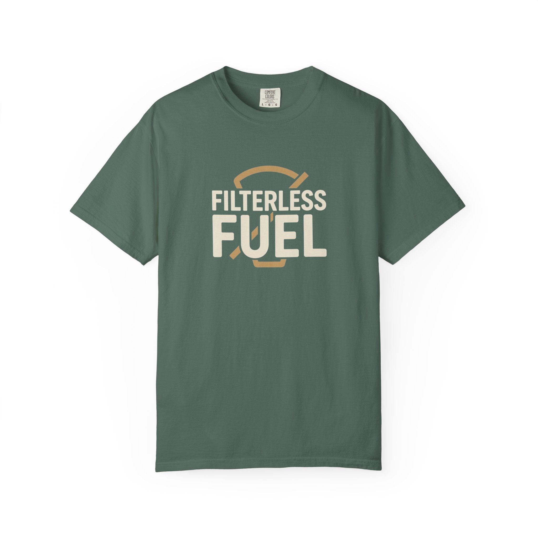 Filterless Fuel T-Shirt - Funny Coffee Pun Tee - Sarcastic Barista Shirt - Minimalist Retro Graphic Top - Premium Comfort Colors 1717