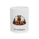 Personalized Norfolk Terrier dog Halloween mug, 11oz white ceramic, with custom pet name on front