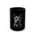 Personalized Cairn Terrier black ceramic coffee mug with custom dog name